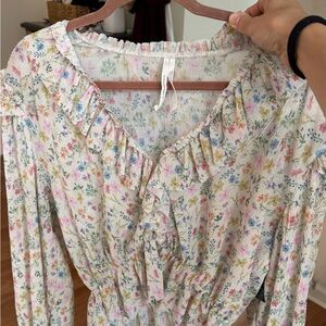 Anthropologie Floral Ruffle Blouse